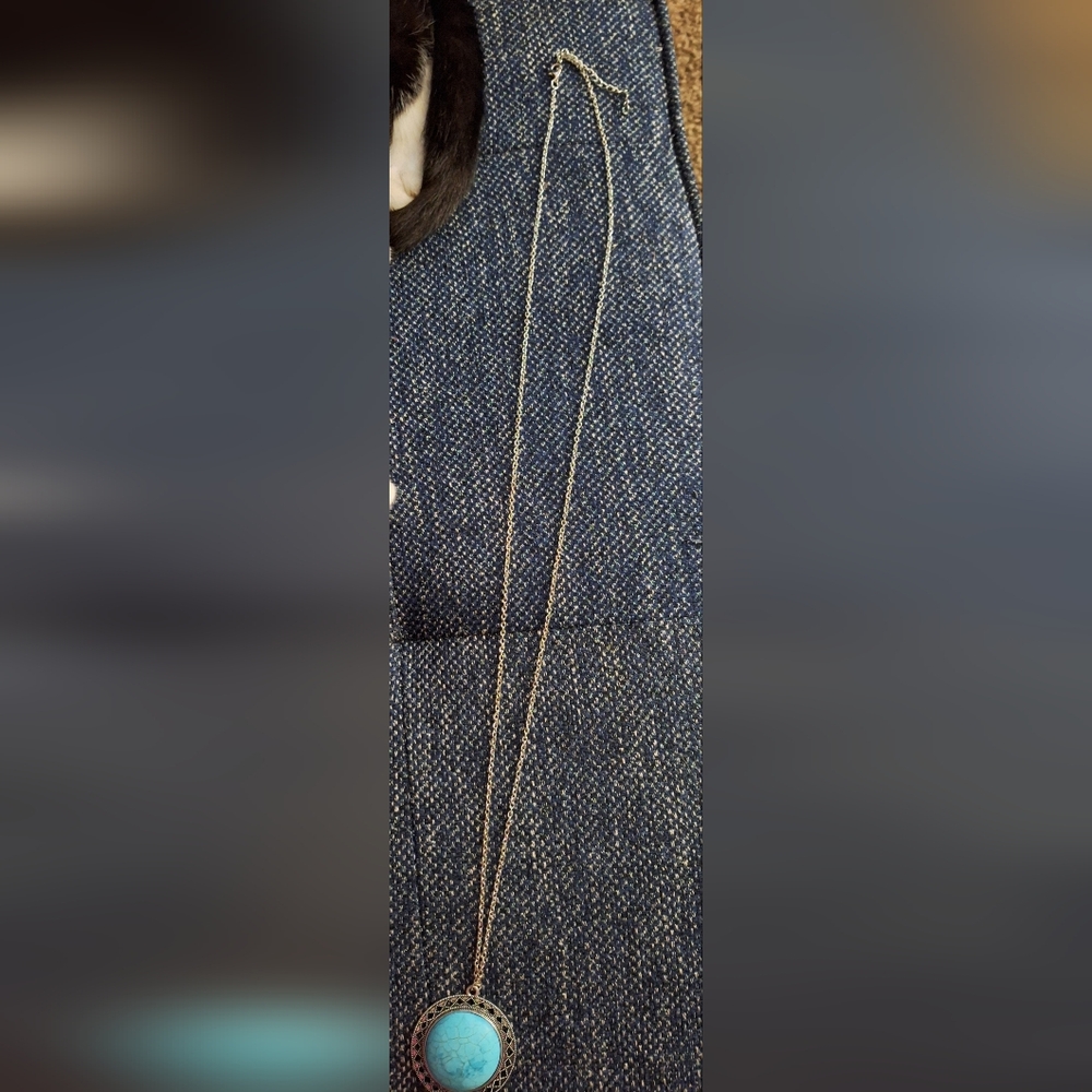 Gold Minimalist Necklace with Turquoise Pendant, Turquoise Earrings and a Ring